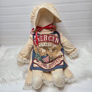 Antique Vintage American Brand Cane Sugar Sack Doll Handmade No Face 23"